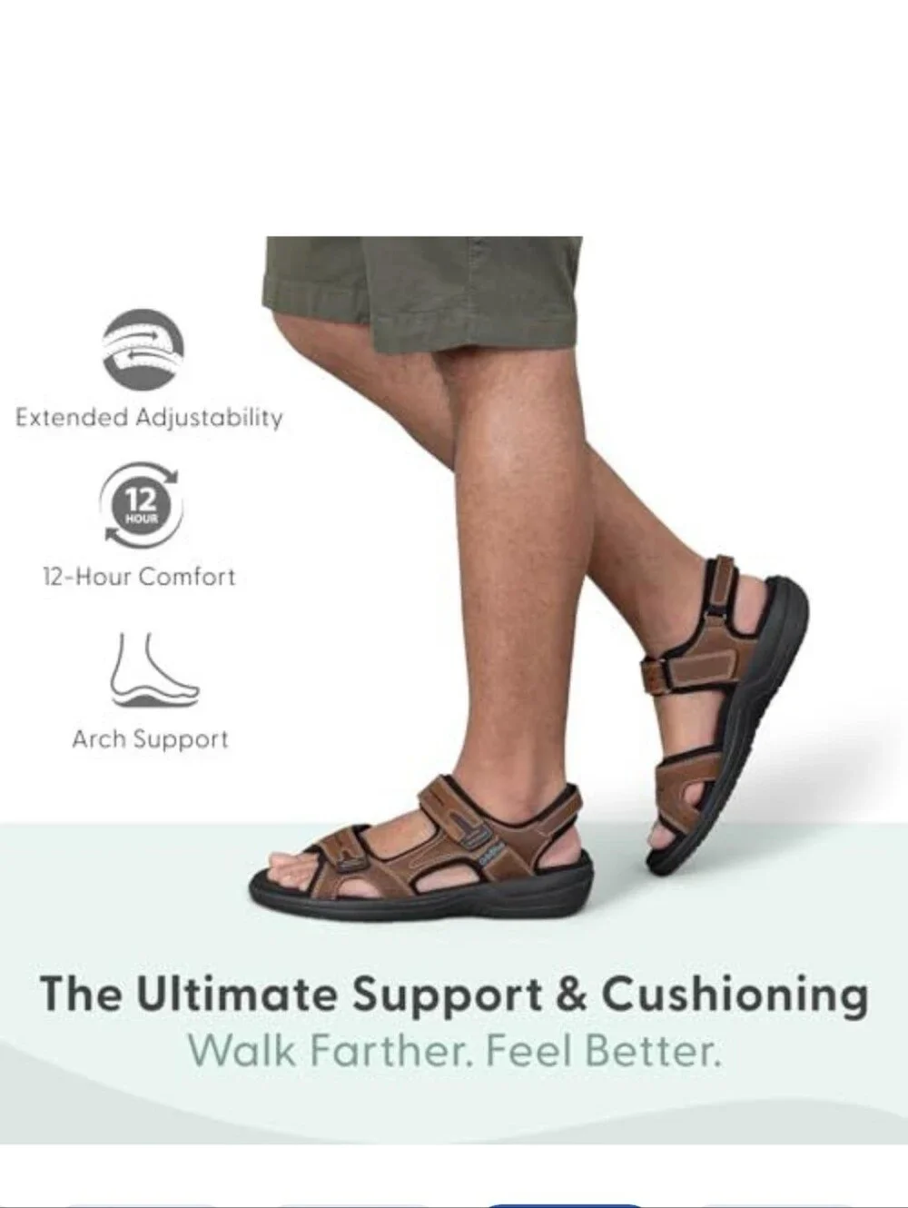 Orthofeet Gemini Men's Orthopedic Leather Sandals Brown Size 8 Wide (2E)